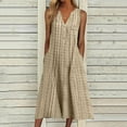 thumbnail image 1 of Patlollav Clearance Womens Casual Sleeveless V-Neck Button Striped Print Pocket Maxi Dress, 1 of 6