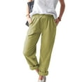 thumbnail image 1 of Patlollav Womens Casual Solid Color Pockets Elastic Waist Comfortable Straight Pants, 1 of 6