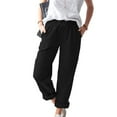 thumbnail image 1 of Patlollav Womens Casual Solid Color Pockets Elastic Waist Comfortable Straight Pants, 1 of 6