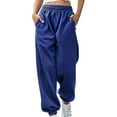 thumbnail image 1 of Patlollav Womens Casual Solid Elastic Waist Trousers Long Straight Pants, 1 of 5