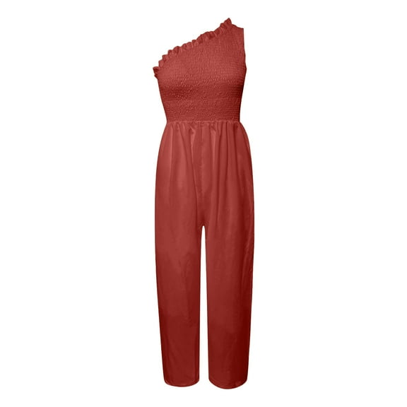 Patlollav Womens Fashion Solid Single Shoulder Strap Sleeveless Packets Jumpsuit