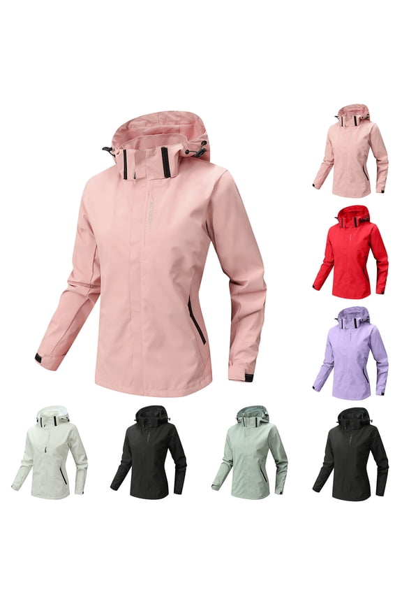Womens Hooded Coats Long Sleeve Loose Outdoor Windproof Waterproof Sports Jackets