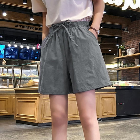Patlollav Womens Lady Solid Casual Short Pants High Waist Loose Bandage Pants