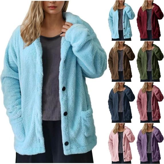 Patlollav Womens Outwear Jackets Casual Long Sleeve Solid Button Pocket Ladies Cardigan Coats