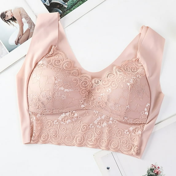 Patlollav Womens Plus Size Bras Seamless Lace Sports Bra Push Up Wireless Bra Ladies Underwear