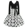 thumbnail image 1 of Patlollav Womens Retro Print Polka-Dot Long-Sleeve Casual Bow Tie Stitching Large Swing Dress, 1 of 6