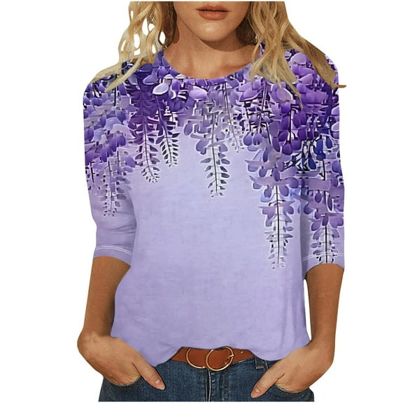 Patlollav Womens Shirts Tees Casual Crewneck 3/4 Sleeve Loose T Shirt Ladies Tops Blouses