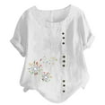 thumbnail image 1 of Patlollav Womens Short Sleeve Tops Plus Size Casual Loose Button Cotton Linen Top, 1 of 6