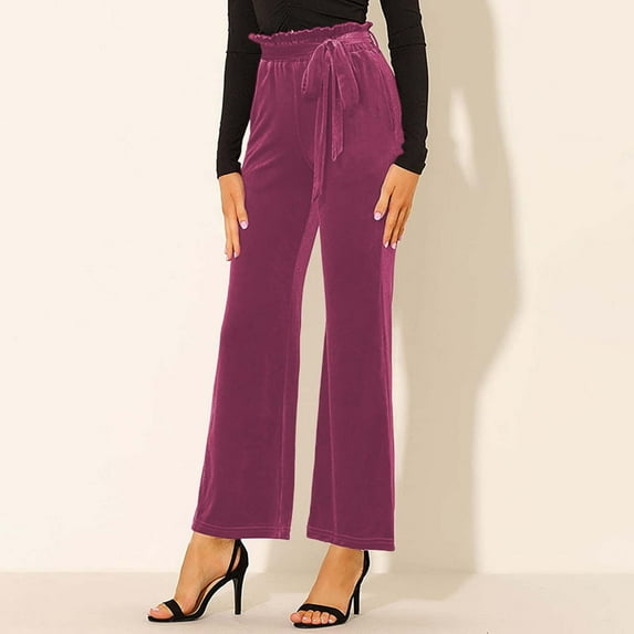 Patlollav Womens Solid Color High Waist Elasticated Yoga Pants Trousers with Pockets and Belts