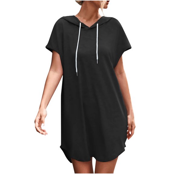 Patlollav Womens Summer Dresses Short Sleeve Bandage Casual Hat Solid Mini Dress