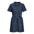 thumbnail image 1 of Patlollav Womens Summer Fashion Lace Up Waist Short Sleeve Zipper Sexy Pocket Slim Denim Dress, 1 of 5
