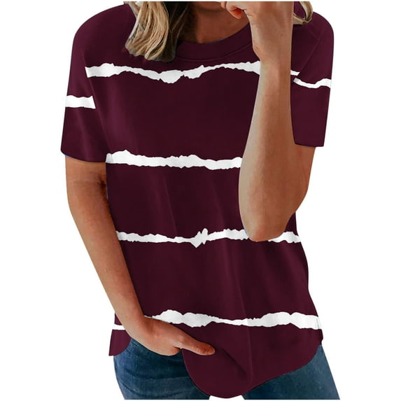 Patlollav Clearance Womens Tops Fashion Comfortable Casual Round Neck Short Sleeve Print Tops Blouses