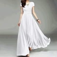 thumbnail image 1 of Patlollav Womens V-Neck Solid Color Short Sleeve Chiffon Waist Closing Evening Dress, 1 of 6