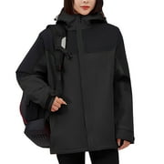 PATLOLLAV Womens Windproof Velvet Warm Jackets Colorblocking Long Sleeve Zipper Pocket Hooded Coats