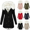 thumbnail image 1 of Patlollav Womens Winter Long Sleeve Cotton Coats Thickened Padded Hooded Collar Jackets, 1 of 6