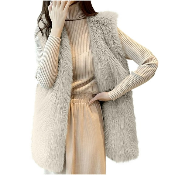 Patlollav Coats for Women,Women's Warm Thickened Plush Vest Long Sleeve Hoodless Casual Coat/Jacket
