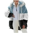 thumbnail image 1 of Patlollav Coats for Women,Women's Winter Long Sleeve Coats Fleece Zipper Color Blocking Hooded Jacket, 1 of 6