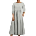 thumbnail image 1 of Patlollav Cotton Linen Dresses Womens Summer Loose Long Sleeve Round Neck Solid Color Ankle-Length Dress, 1 of 6