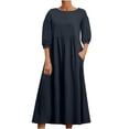 thumbnail image 1 of Patlollav Cotton Linen Dresses Womens Summer Loose Long Sleeve Round Neck Solid Color Ankle-Length Dress, 1 of 6