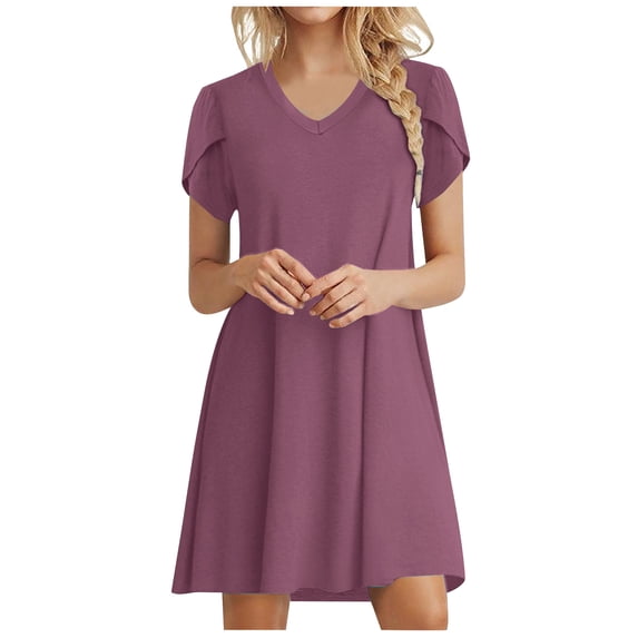 Patlollav Dress Clothes for Women,Mini Dress Women's Fashion Sexy Solid Short Sleeve Round Neck Dresses