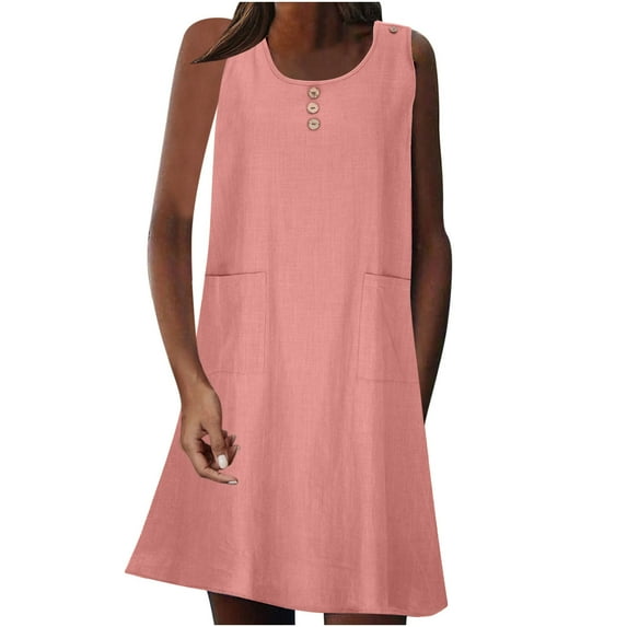 Patlollav Dress for Woman,Women'S Fashion Casual Holiday Summer Round Neck Pockets Solid Color Sleeveless Party Beach Dress