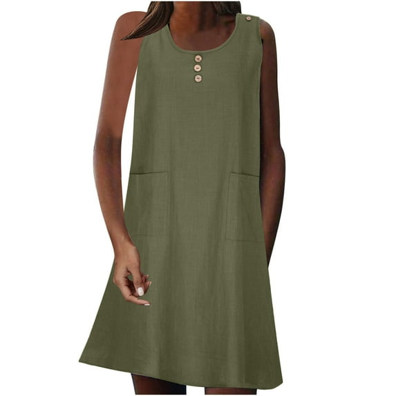 Patlollav Dress for Woman,Women'S Fashion Casual Holiday Summer Round Neck Pockets Solid Color Sleeveless Party Beach Dress