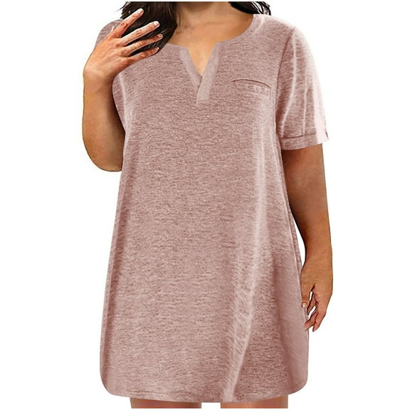 Patlollav Dress for Woman 2024,Women'S Oversized Casual Loose Summer Solid Color V-Neck Short Sleeved Dress