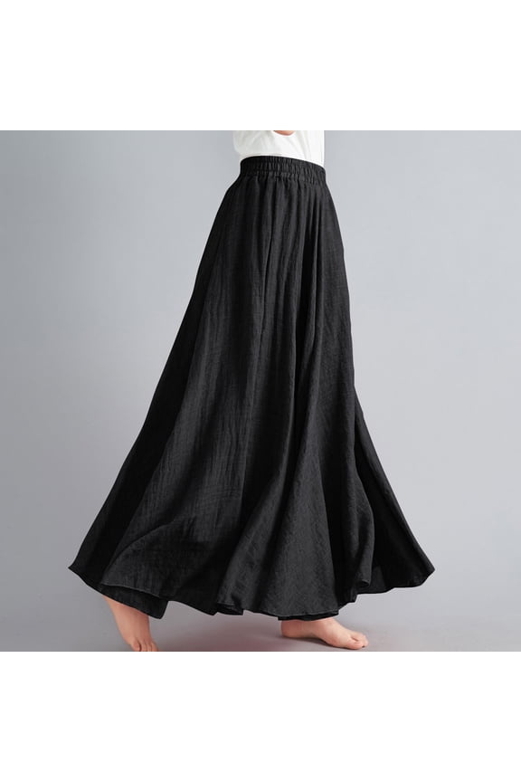 Dress for Women 2024,Women Casual Summer Large Solid Elastic Waist Flax A-Line Ankle Skirt,Sizes Free Size