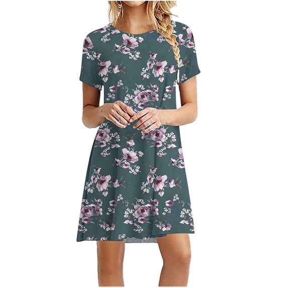Patlollav Dress for Women 2024,Women'S Summer Printed Independence Day Casual Color-Blocking Short-Sleeve Round-Neck Dress