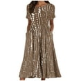 thumbnail image 1 of Patlollav Dress for Women 2024,Women'S Summer Printed Round Neck Short Sleeve Double Pocket Long Dresses, 1 of 6