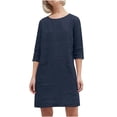 thumbnail image 1 of Patlollav Dress for Women,Women'S Solid Color Casual Pocket Medium Sleeve Round Neck Dress,Sizes M-XXXXXL, 1 of 6