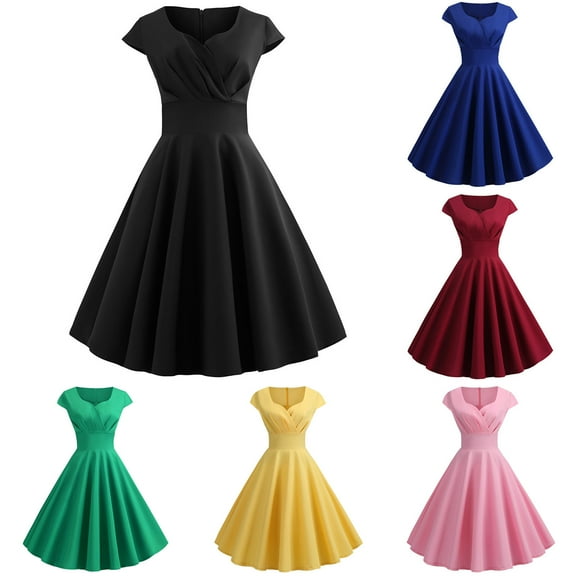 Patlollav Dresses Women V-Neck Summer Solid Casual Short Sleeve Mini Dress