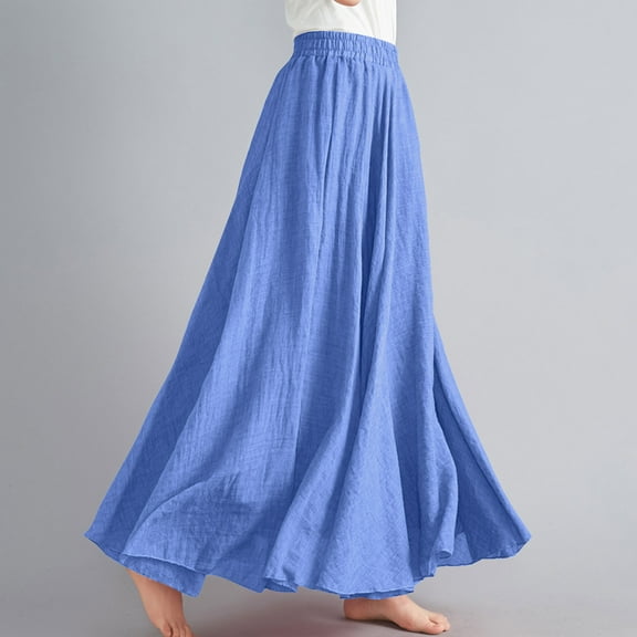 Patlollav Dresses for Women 2024,Women Casual Summer Large Solid Elastic Waist Flax A-Line Ankle Skirt,Sizes Free Size