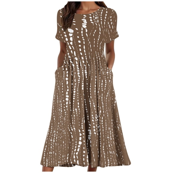 Patlollav Dresses for Women 2024,Women'S Summer Printed Round Neck Short Sleeve Double Pocket Long Dresses