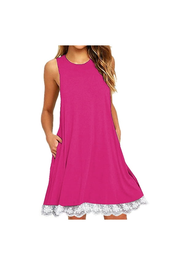 Patlollav Dresses for Women,Fashion Dresses Women Summer Casual Round-Neck Sleeveless High Waist Mini Dress