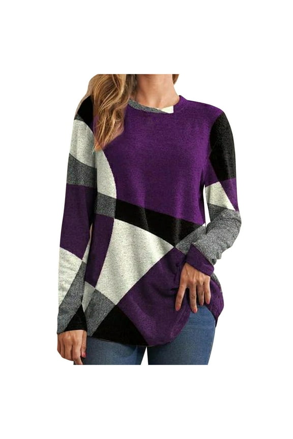 Fall Shirts Womens Tops Long Sleeve Print Loose Blouse