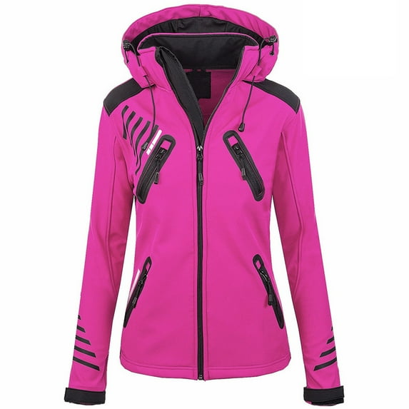 Patlollav Fall Winter Women Coats Long-Sleeve Windbreaker Plush Jacket Outdoor Mountaineering Overcoat