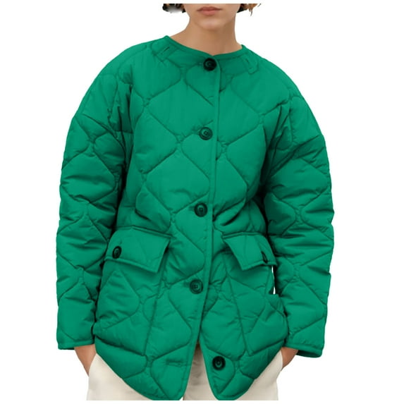 Patlollav Fall Winter Womens Coats Diamond Plaid Large Pocket Long Sleeve Button Cotton Jacket