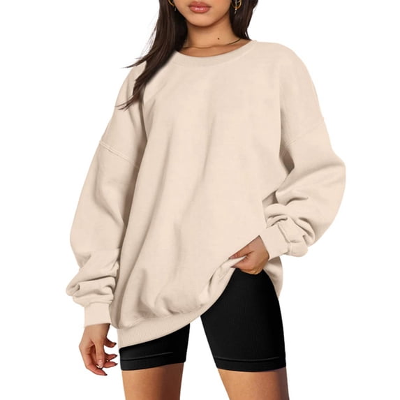 Patlollav Fashion Women Casual Round Neck Long Sleeve Loose Solid Regular Blouse Tops Up to 50% off