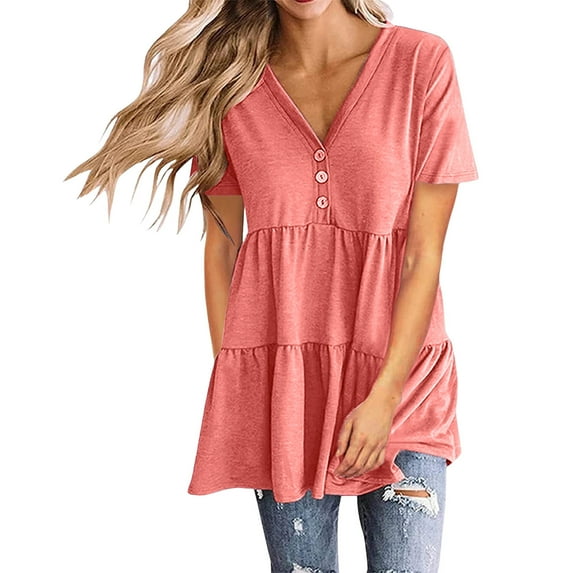 Patlollav Fashion Women Short Sleeve Garment Comfortable Breathable V-Neck Blouses