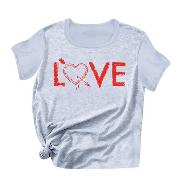 Patlollav Fashion Women Valentine's Day Print Short Sleeve T-shirt Novelty Graphic Tops