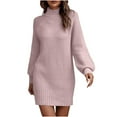 thumbnail image 1 of Patlollav Flash Picks 65% off Women Dresses Casual Solid Round Neck Long Sleeve Acrylic Dress, 1 of 6