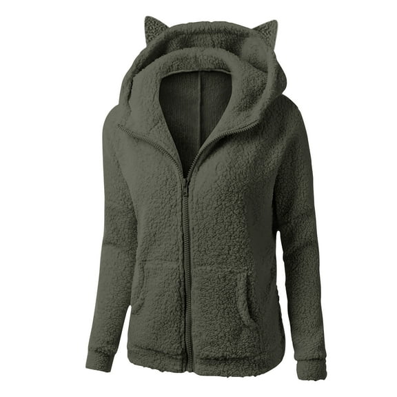 Patlollav Flash Picks 65% off Women Hooded Sweatshirt Winter Warm Wool Long Sleeve Zipper Coat Outwear Tops