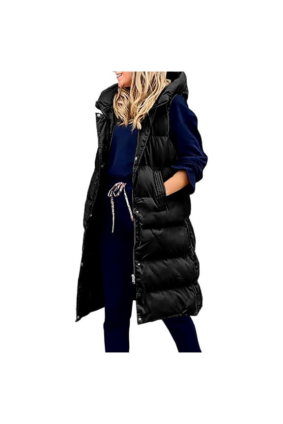Flash Picks 65% off Women Long Jacket Warm Pocket Hooded Coat Winter Sleeveless Down Parkas