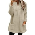thumbnail image 1 of Patlollav Flash Picks 65% off Womens Winter Plus Blouses Loose Solid Pocket Warm Long Sleeve Tops, 1 of 6