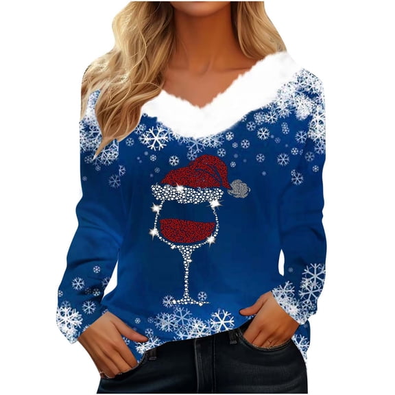 Patlollav Gifts for Women Christmas Tops,Ladies Plush Tops Long Sleeve Slim Fitting Bottom T-Shirt
