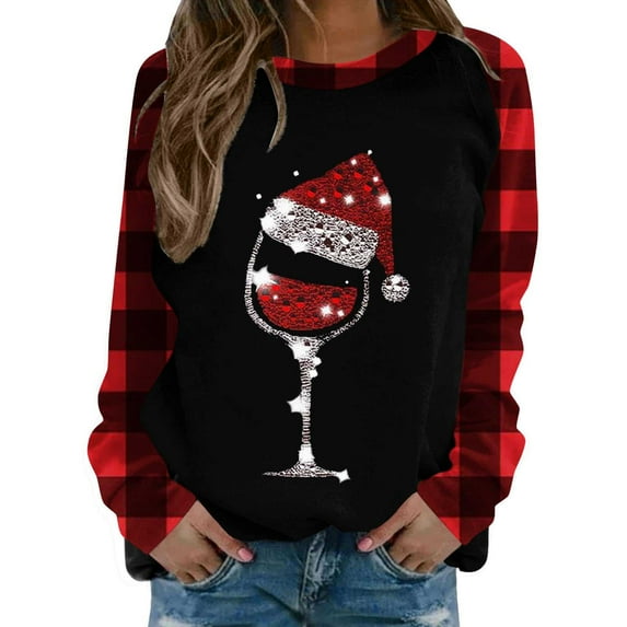 Patlollav Gifts for Women Christmas Tops,Ladies Winter Long-Sleeve Round Neck Letter Blouse Sweatshirt