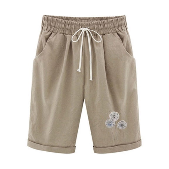 Patlollav Half Shorts Womens Pants Elastic Waist Casual Comfy Cotton Linen Beach Shorts with Drawstring