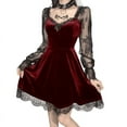 thumbnail image 1 of Patlollav Halloween V-Neck Dresses Women Lace Patchwork Long Sleeved Ruffled Waist Casual Dress, 1 of 6