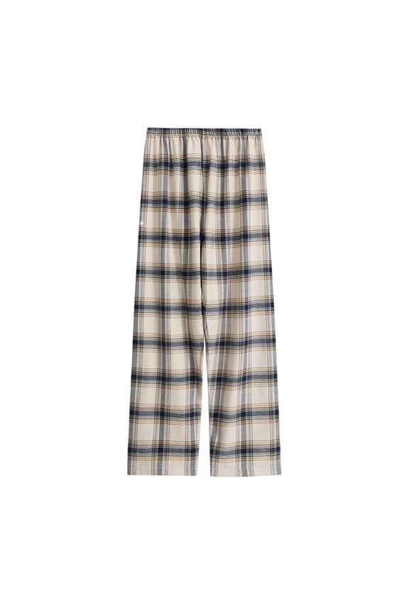 Homewear Pants Mens Casual Brushed Nightwear Long Plaid Pajamas Trousers